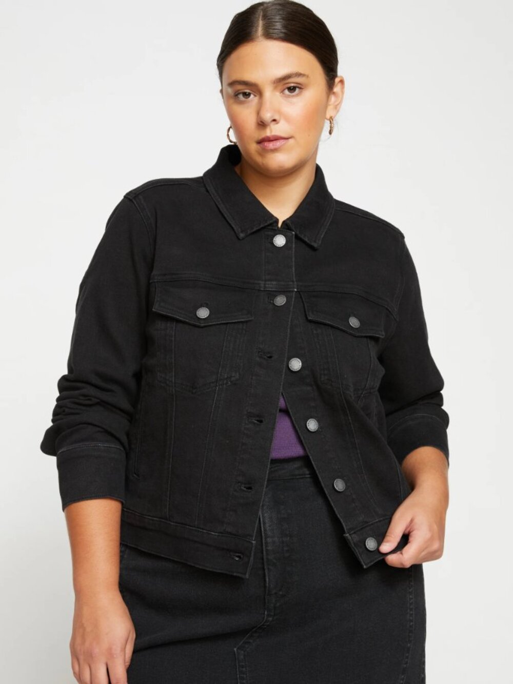 Universal Standard Kelsey Denim Jacket in Broken Black, Size 2XS (6-8)